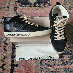 Authentic GOLDEN GOOSE Mid Star Glitter Wing-Tip Sneakers Black 39/9 $650